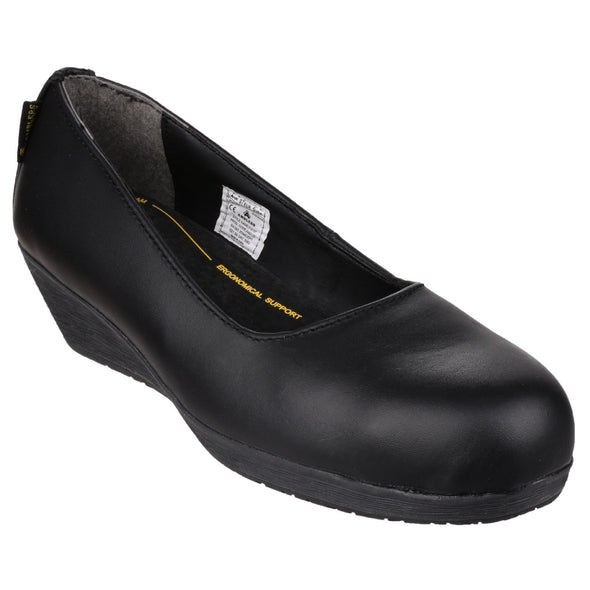 FS107 Antibacterial Memory Foam Slip on Wedged Safety Court Shoe - ghishop