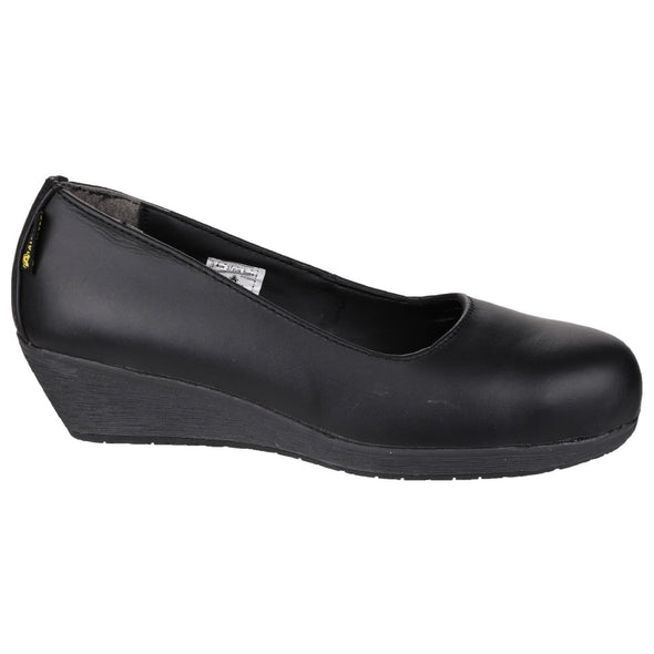 FS107 Antibacterial Memory Foam Slip on Wedged Safety Court Shoe - ghishop