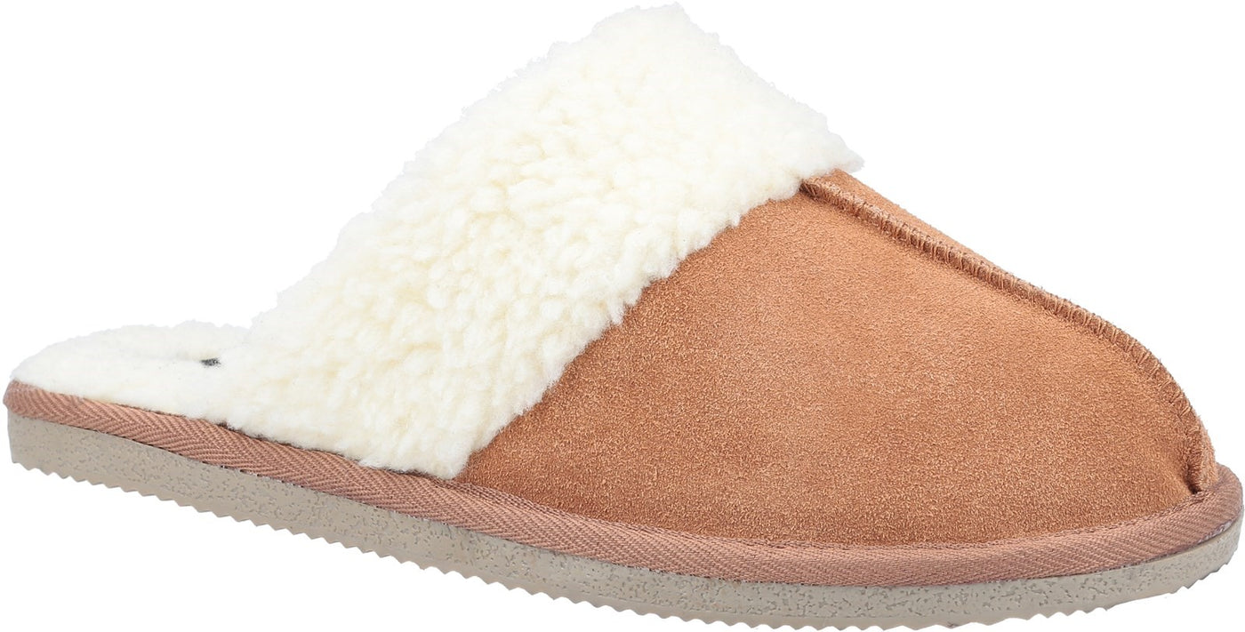 Hush Puppies Women's Arianna Suede Slippers - Navy Blue Faux Fur Lined Mules With Grippy Sole